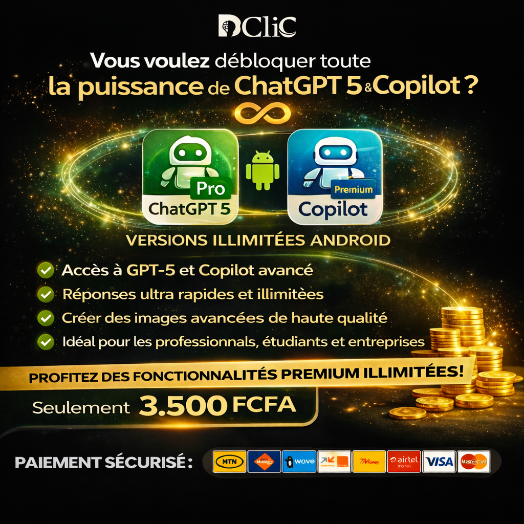ChatGPT 5 Pro + Copilot Premium – Versions Illimitées Android